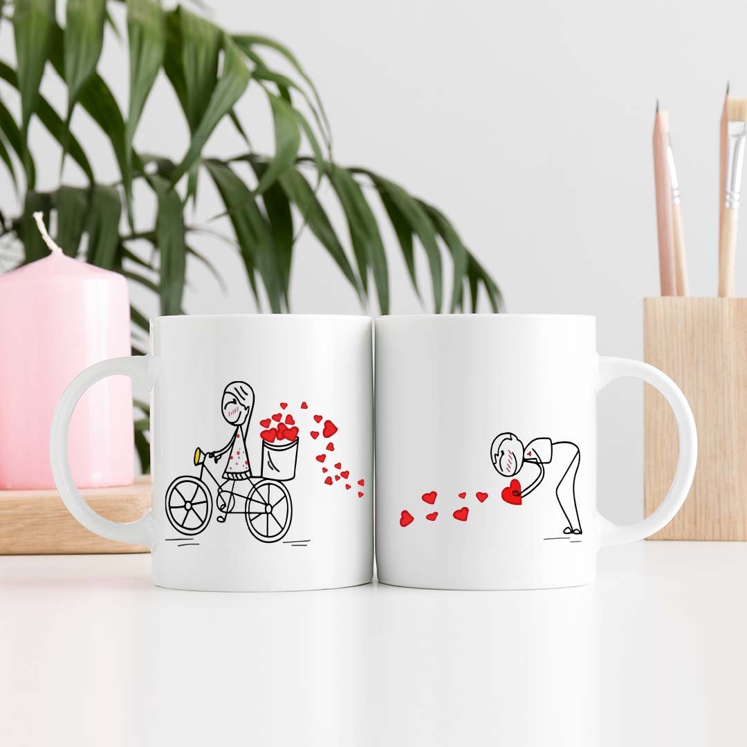 Love on Wheels Couple Mug Set – Heart Story Design-Giftii
